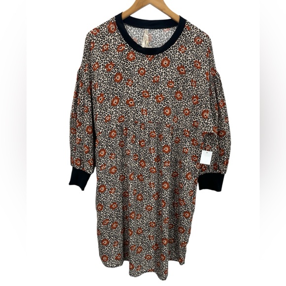 NWT Uncle Frank Floral Leopard Print Tunic Shift Dress Babydoll Boho M/L - Picture 3 of 11